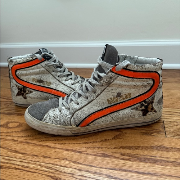 Golden Goose Slide sneakers in crackled suede with leopard print star EU43 - Picture 1 of 6